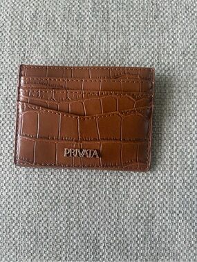Privata Croc-Embossed Leather Card Holder - Brown - New in Box